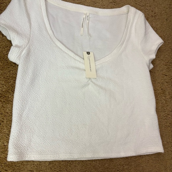 Anthropologie Scoop Neck Rushed White Crop Top Size Small New With Tag - Picture 2 of 8